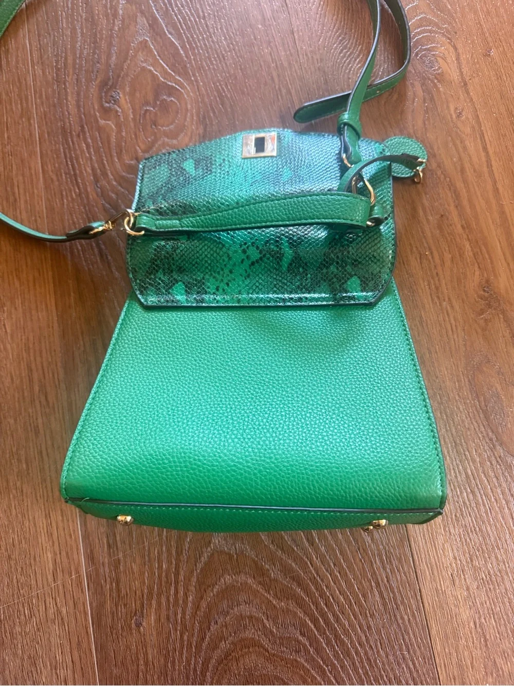 Dune London Green Top-Handle Satchel Bag with Snake-Print Detail